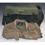 Wychwood fishing bag with fitted interior and an Orvis fishing waistcoat, size L
