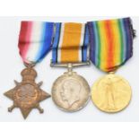 British Army WW1 medals comprising 1914/1915 Star, War Medal and Victory medal named to 12576 Pte