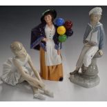 Royal Doulton Balloon Lady and Lladro and Nao figures, tallest 22cm