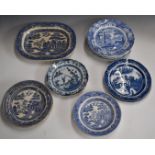 Collection of 19th/20thC blue and white plates including Copeland Spode Blue Italian, Chinese export