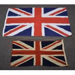 Two Union flags, one cloth, stitched, 110 x 55cm, and a nylon example, 150 x 88cm