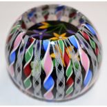 John Deacons millefiori cased lampwork flowers and butterfly paperweight with signature cane dated