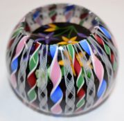 John Deacons millefiori cased lampwork flowers and butterfly paperweight with signature cane dated