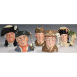 Five large Royal Doulton character jugs comprising Glenn Miller, General Eisenhower, Mark Twain,