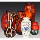 Retro pottery vases including Poole, Alan Clarke and West German examples, tallest 27cm