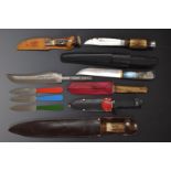 Eleven various hunting and similar knives including Whitby & Co Scouts knife, antler handled