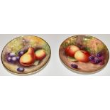 Two Royal Worcester painted fruit pin dishes, one signed H Ayrton (1934) the other B Cox, diameter