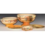 Royal Doulton Seriesware pedestal punch bowl, oval pedestal twin handled bowl, plates and box,