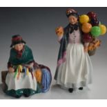 Two Royal Doulton character figurines Biddy Penny Farthing and Silks and Ribbons, tallest 22cm