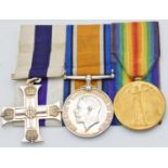 British Army WW1 medals comprising Military Cross, War Medal and Victory Medal named to Captain A