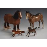 Four pieces of Beswick including matt Shire, Bois Roussel, horse and fox