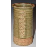 Bernard Leach, St Ives studio pottery vase, the slip glaze with Oriental style decoration, the lower