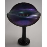 Okra glass pulpit vase with iridescent finish, unsigned but bought from Okra c1985, 23cm tall.