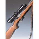 BRNO 511 .22 bolt-action rifle with chequered semi-pistol grip, magazine, pop-up sights, braided