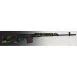 Airsoft Dragunov style sniper rifle with skeleton stock, large capacity magazine and adjustable
