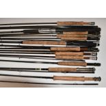 A large collection of coarse and trout fishing rods including Abu Legerlite, Bob Church River Kennet