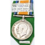 British Army WW1 War Medal named to 2nd Lieutenant H Garland, attached to 4th Battalion