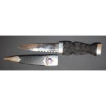 Sgian Dubh ceremonial knife with Liverpool Scottish badge and hallmarked silver sheath mounts