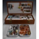 Two Wheatley fly boxes with salmon shrimp flies, trebles, tube flies etc