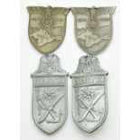 Four German WW2 Third Reich Nazi badges, two for Krim (Crimea) 1941/1942 and two for Narvik 1940