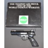 Webley Tempest .22 air pistol with shaped and chequered grips, in original box with outer protective