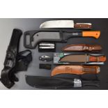 Seven knives including three hunting knives, one by Martini of Finland, blade length 13cm with