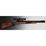 Webley Axsor .22 PCP air rifle with chequered semi-pistol grip and forend, raised cheek piece,