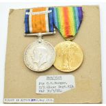 British Army WW1 medals comprising War Medal and Victory Medal named to 203503 Pte G E Morgan