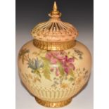 Royal Worcester blush ivory pedestal pot pourri, shape 1286, H19.5cm