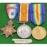 British Army WW1 medals comprising 1914 'Mons Star' with clasp for 5th August - 22nd November 1914