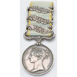 British Army Crimea Medal 1854 with clasps for Alma, Inkerman and Sebastopol named to Private Thomas