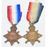 British Army WW1 medals comprising two 1914/1915 Stars named to 12680 Pte F Tillion and 2576 Pte E