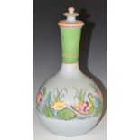 A 19th/20thC Dudson pottery covered guglet / water bottle with enamelled decoration of swans,