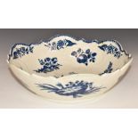 Worcester first period relief moulded pedestal bowl with gadrooned rim, decorated in the Pine Cone