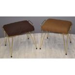 Pair of retro stools with pin legs and upholstered seats