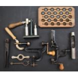 A collection of 16 bore shotgun re-loading and shooting accessories comprising capper and