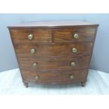 19thC mahogany bow fronted chest of two over three graduated drawers, W106 x D56 x H104cm