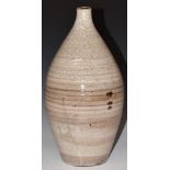 David Leach studio pottery vase, the ribbed bulbous body with mottled decoration, LD seal mark to