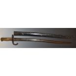 French 1866 pattern chassepot bayonet dated 1872 to 57cm fullered Yataghan blade, with scabbard