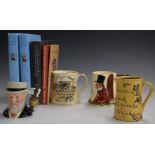 Crown Devon musical jugs, Sir Henry Doulton small character jug and books on collecting Royal