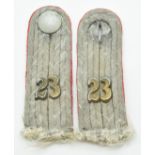 German Army WW2 pair of 23rd Artillery shoulder boards, acquired by a Sherwood Forester sergeant for