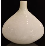 Acid cameo glass bottle vase with satin design on a white ground, 22cm tall.