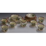 Approximately twenty one pieces of Fenton Art Deco tea set hand decorated with flowers and a