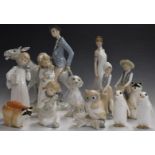 Lladro style figures including man on a donkey, Nao, Lomonosov etc, tallest 36cm