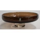 Whitefriars pedestal fruit bowl in cinnamon with Whitefriars sticker, 25.5cm diameter, 9cm tall.