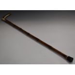 Vintage horse measuring walking stick with antler handle, bamboo shaft and white metal collar