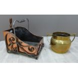 Arts & Crafts coal scuttle in the manner of WAS Benson with wrought iron and copper work (W31 x