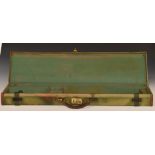 Vintage canvas and leather shotgun case with brass 'British Lever' lock and fitted interior,