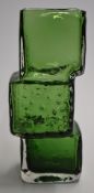 Geoffrey Baxter for Whitefriars drunken bricklayer glass vase in meadow green, 20.5cm tall.