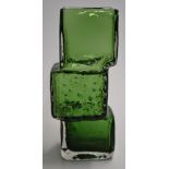 Geoffrey Baxter for Whitefriars drunken bricklayer glass vase in meadow green, 20.5cm tall.